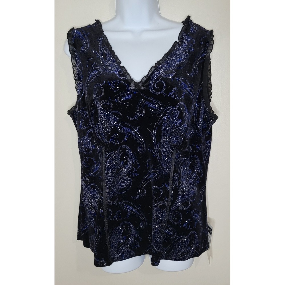 NWT Studio 1940‎ Black Velvet Paisley Tank Top 18/20W Corset Fairy Whimsigoth